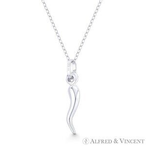 Tiny Italian Horn Corno Evil Eye Luck Charm 22x13mm Pendant in .925 Sterling Sil